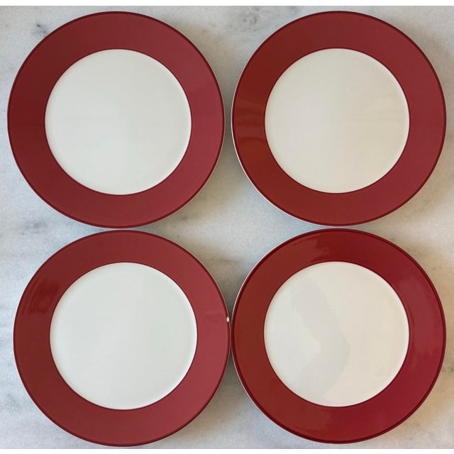 Set of 4 Pagnossin Treviso Italy Spa Rust dinner plates with beautiful muted maroon and rouge and cream color. Pagnossin...