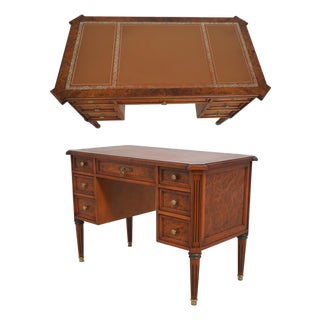Italian Small Leather Top Walnut Writing Desk For Sale
