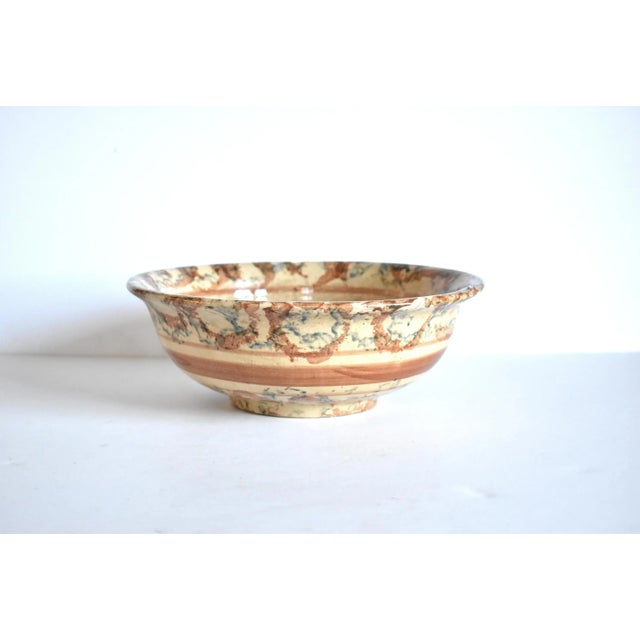 Victorian Antique 19th-Century Brown & Blue Spongeware Bowl For Sale - Image 3 of 10