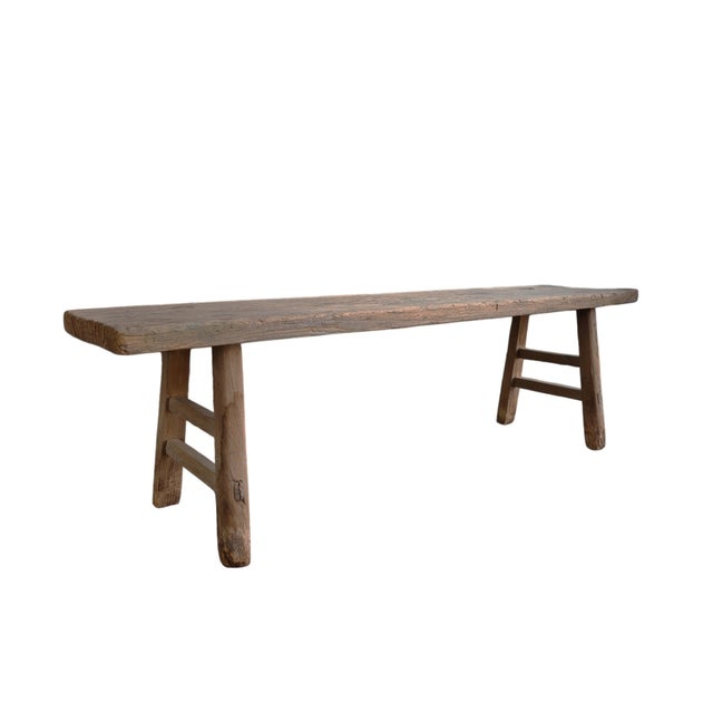 Chinese Vintage 72" Long Elm Wood Bench For Sale - Image 3 of 5