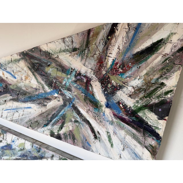 Textile Oversized 1989 Vintage Textured Expressionist Abstract Acrylic on Canvas Geometric Paintings – Pair For Sale - Image 7 of 16