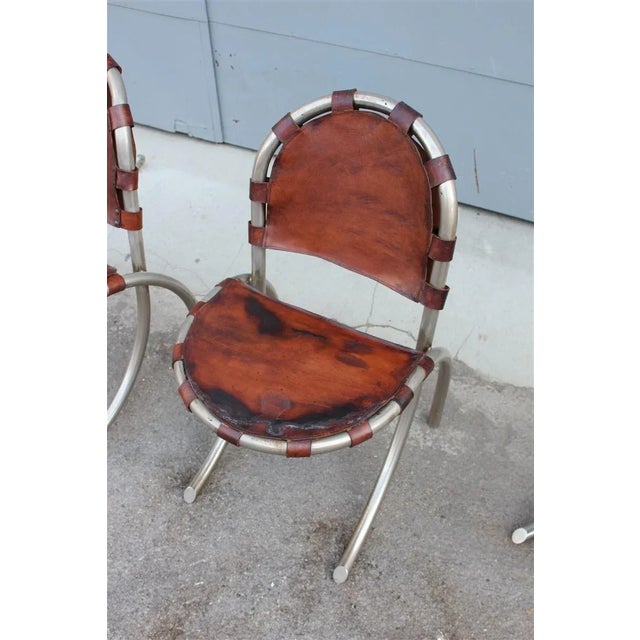 Brown Leather & Metal Model Medusa Lounge Chairs by Bazzani for Studio Tetrark, 1950s, Set of 4 For Sale - Image 8 of 11