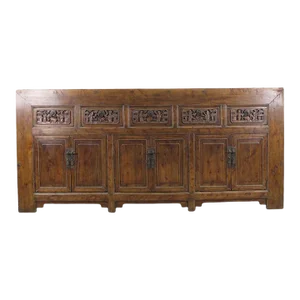 Hand Carved 5 Drawers Antique Chinese Buffet Sideboard