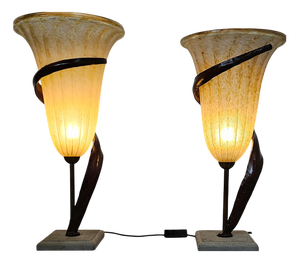 Large Jugendstil Floor Lamps with Stone Base and Italian Glass Shade from Roberto Galli, Set of 2
