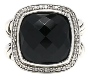 David Yurman .31ctw Diamond Black Onyx Albion Ring, Sterling Silver, Ring Size 6