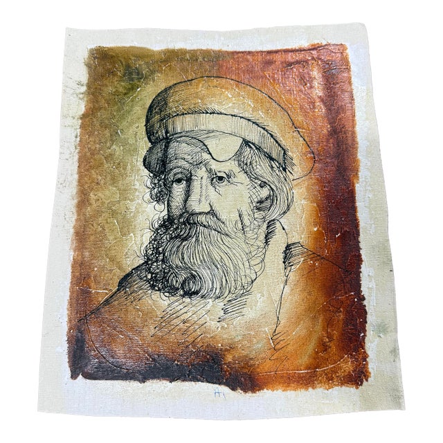 Man With Beard Portrait-Vintage 1950s Painting For Sale