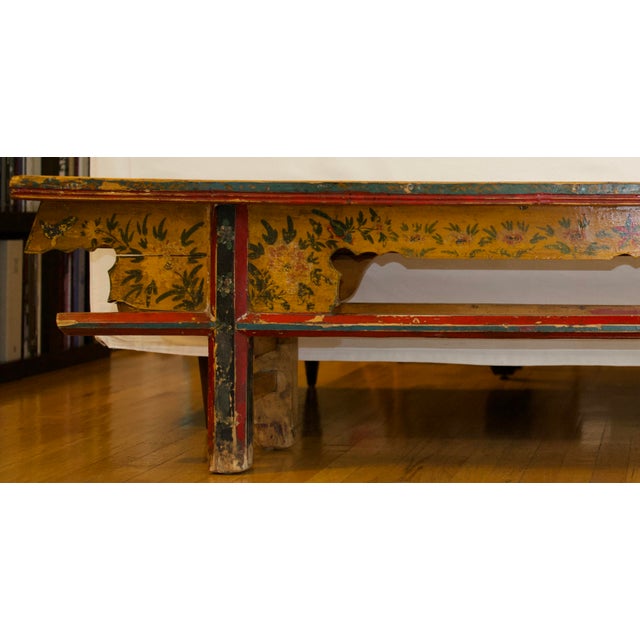 Chinese Antique Chinese Hand-Painted Elm Bench For Sale - Image 3 of 10