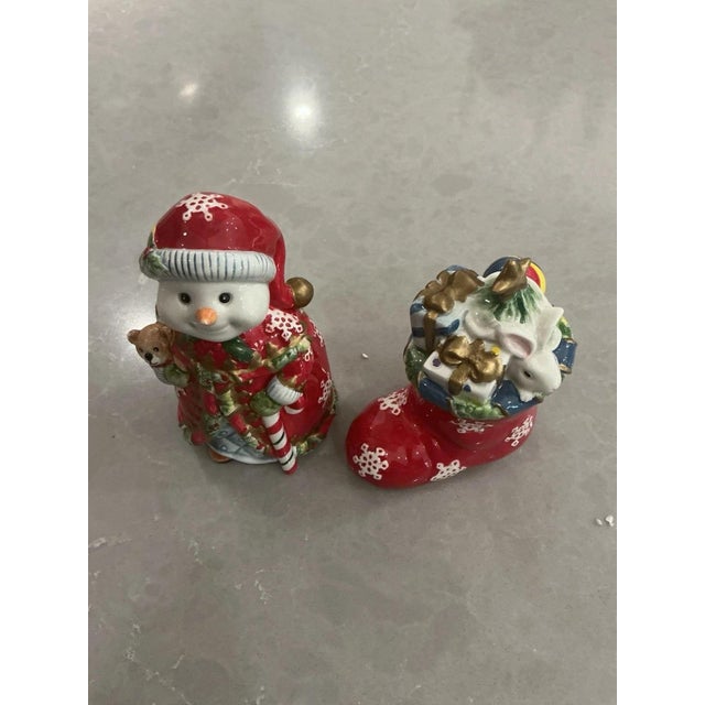 Retired Fitz and Floyd Christmas Snowman Salt and Pepper Shaker 2005 Excellent condition, never used, in Original box....