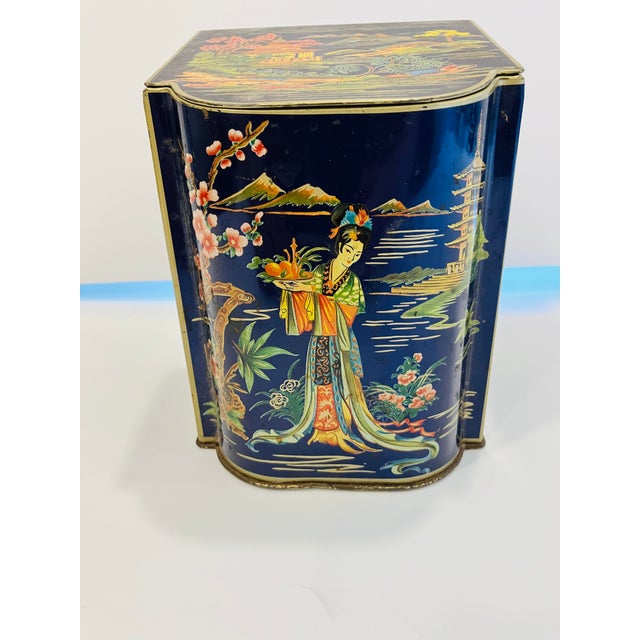 Chinoiserie Vintage English Chinoiserie Tea Tin For Sale - Image 3 of 6