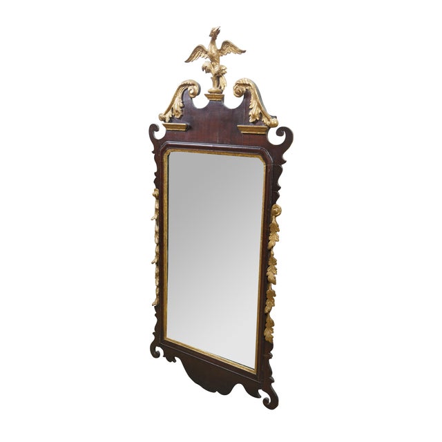 Chippendale Antique Mahogany Federal Chippendale Gilt Eagle Acanthus Wall Vanity Mirror For Sale - Image 3 of 17