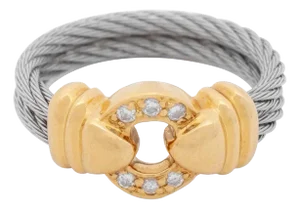 Charriol 18k Gold Diamond Steel Cable Ring