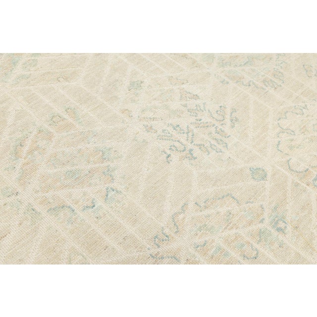 9x12 Modern Oushak Style Hand-Knotted Wool Rug – Neutral Ivory & Sage Geometric For Sale In New York - Image 6 of 11