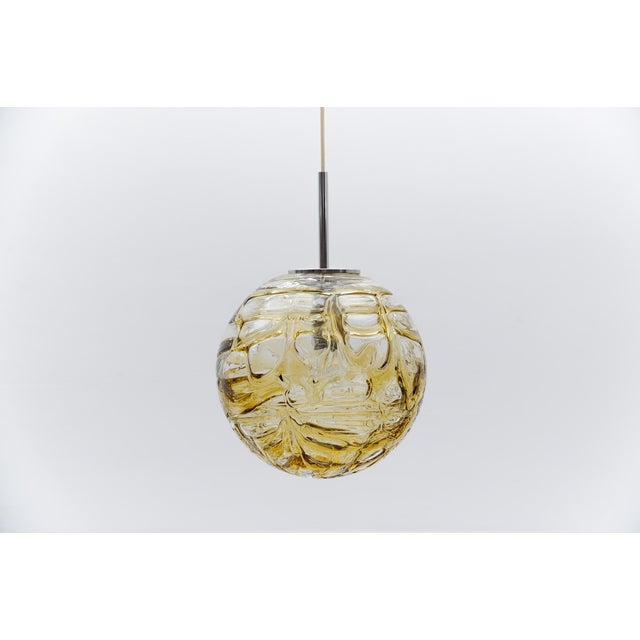 Yellow Large Yellow Murano Glass Ball Pendant Lamp by Doria, Germany, 1960s For Sale - Image 8 of 8