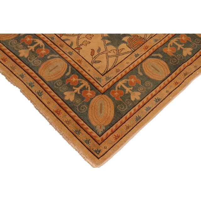 Rustic 1970s 1970s Vintage Rustic Corazon Tan/Green Wool Rug - 7'0" X 9'8" For Sale - Image 3 of 10