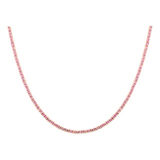 Natural Pink Sapphire Tennis Necklace Crafted in 14k Solid Yellow Gold For Sale