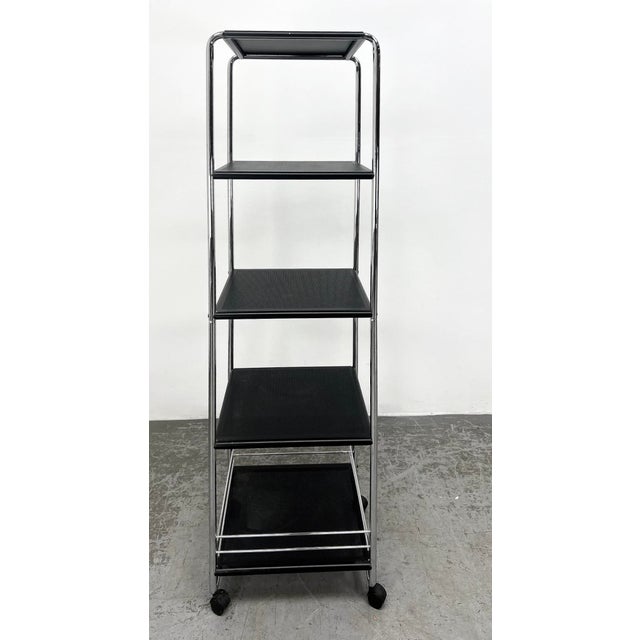 Swedish Modern Industrial Steel Rolling Etager Shelving, 1970s, Labelled. For Sale - Image 4 of 8