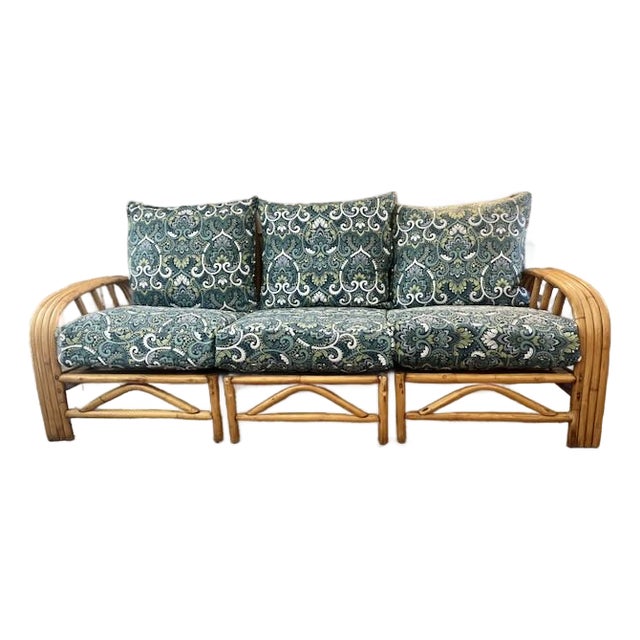 Vintage Beverly Hills Rattan Rare 4 Strand Modular Sofa For Sale