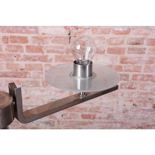 1930s Bauhaus Chandelier in Nickel-Plated Steel and Opaline Glass, Czech, 1930s For Sale - Image 5 of 13