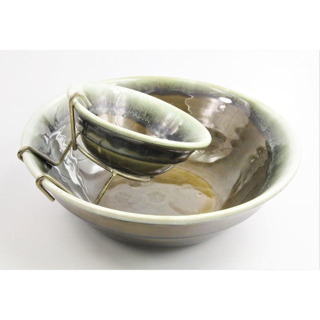 MidCentury Modern Pottery Green Drip Glaze Chip & Dip Serving Bowls Chairish