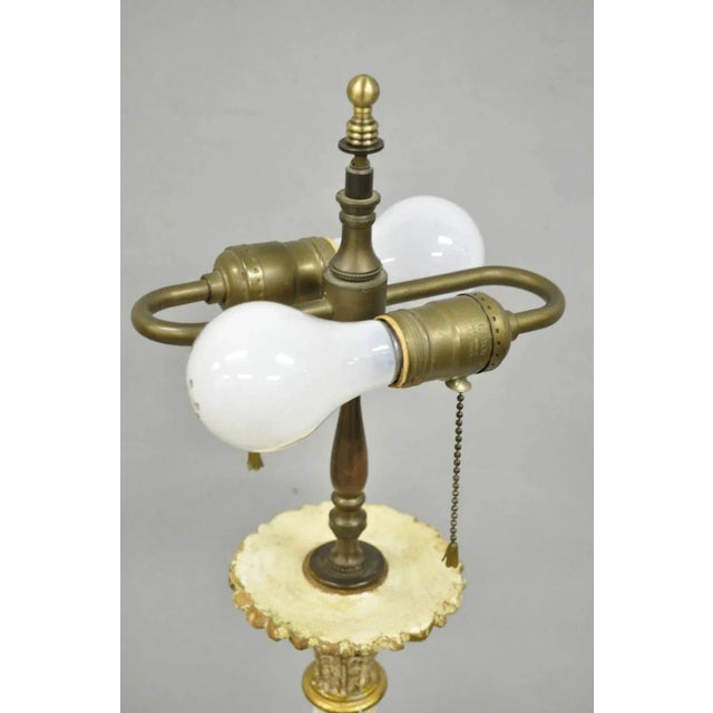 Antique Italian Hollywood Regency Cream Gold Giltwood Column Table Lamp W/ Swans For Sale In Philadelphia - Image 6 of 12