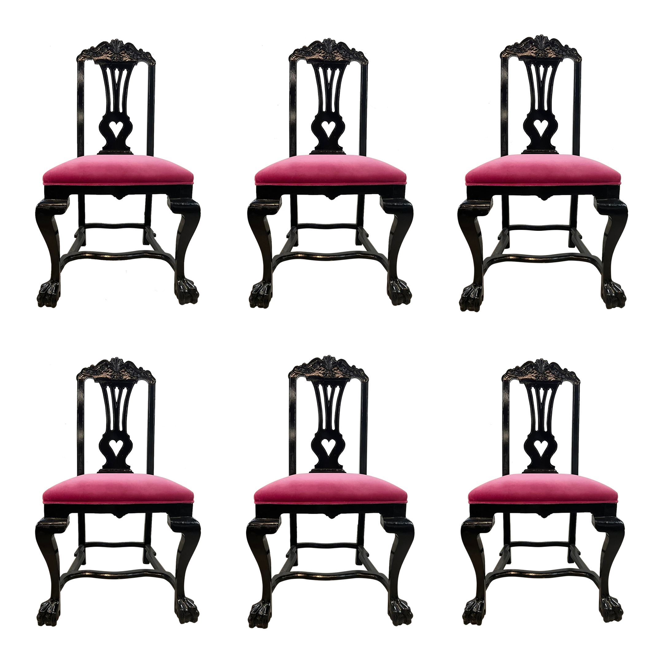 Antique Empire Black and Pink Velvet Side Dining Chairs Set of