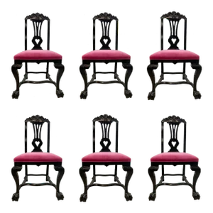 Antique Empire Black and Pink Velvet Side Dining Chairs Set of 6