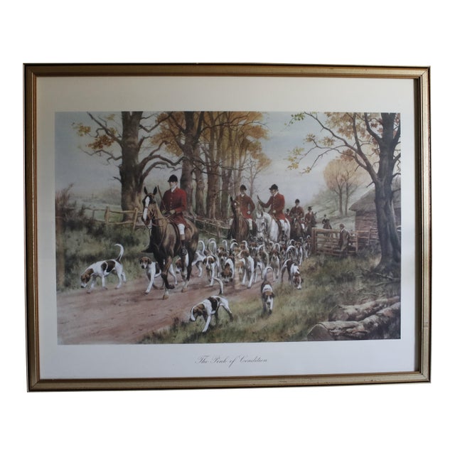 Vintage Lithograph of a British Fox Hunting Scene "The Pink of Condition" by George Wright For Sale