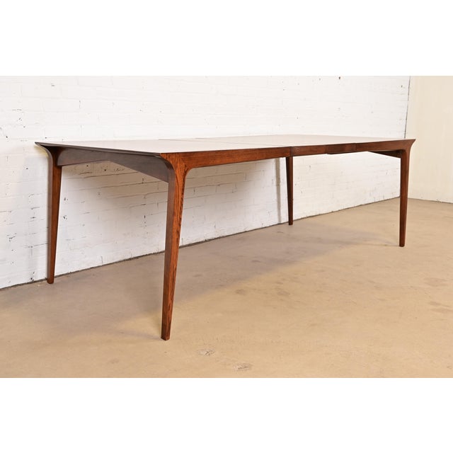 Drexel John Van Koert for Drexel Mid-Century Modern Sculpted Walnut Extension Dining Table, Newly Refinished For Sale - Image 4 of 12