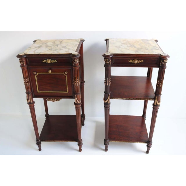 French Napoleon III Nightstands / Bedside Tables in Mahogany, Bronze & Marble, 1860, Set of 2 For Sale - Image 17 of 18