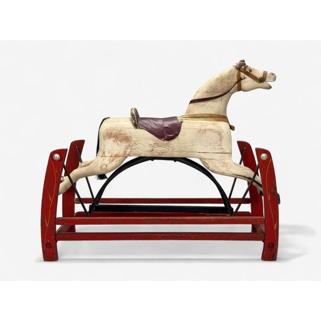 19th Century Victorian, Painted Wood, Primitive Rocking Horse, Usa, 19th C. For Sale - Image 5 of 13