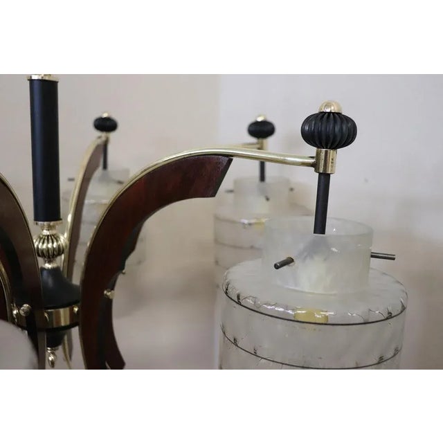 Goldenrod Mid-Century Italian Glass Bowls, Wood, Brass and Black Lacquered Metal Chandelier, 1950s For Sale - Image 8 of 12