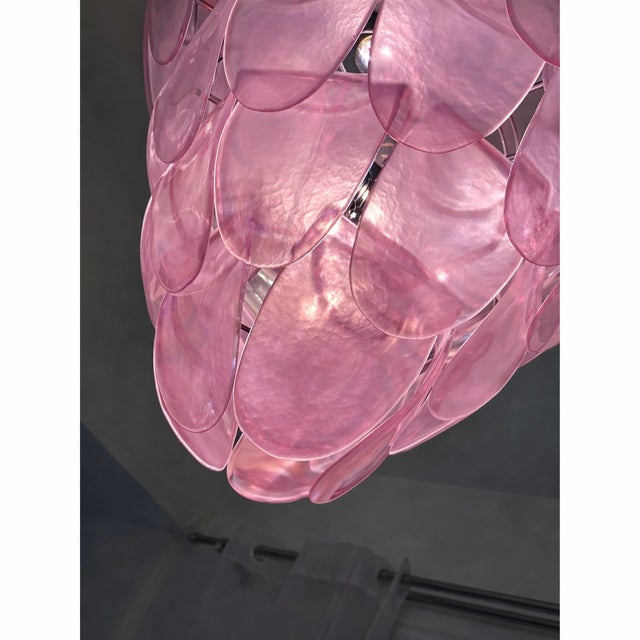 Italian Contemporary Modern Pink Sanded "Petals" Murano Style Glass Chandelier For Sale - Image 6 of 7