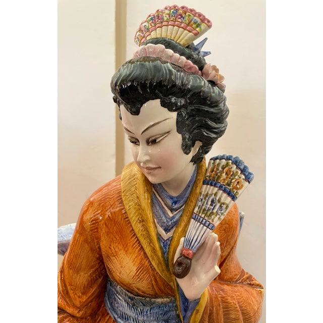 1970s Set of 2 Domenico Poloniato Italian Large Glazed Ceramic Asian Sculptures From 70's For Sale - Image 5 of 12