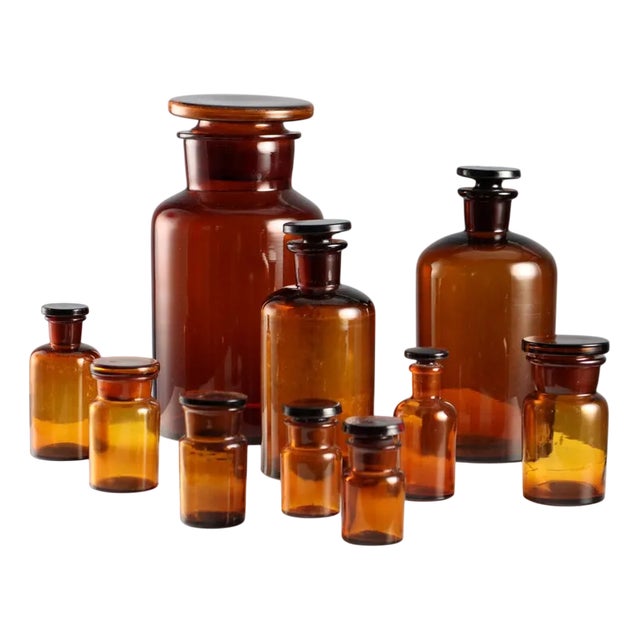 Glass Pharmacy Bottles, Set of 10 For Sale