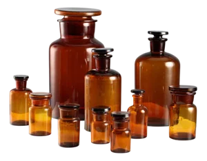 Glass Pharmacy Bottles, Set of 10