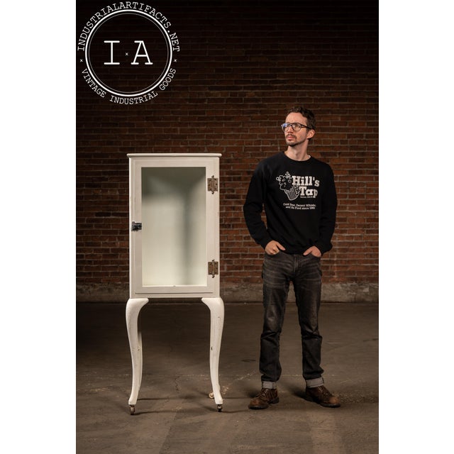 Industrial Antique Dental Cabinet With Cabriole Legs in White For Sale - Image 3 of 16