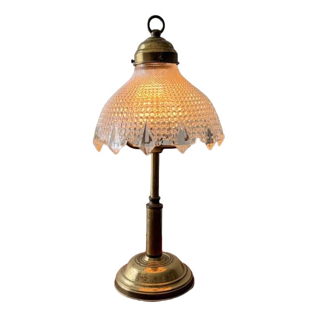 Vintage Brass Table Lamp with Glass Shade, 1960s For Sale