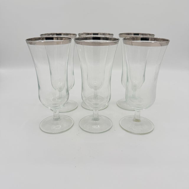 Vintage Silver-Rimmed Paree Hurricane Cocktail Glasses – Set of 6 For Sale In Richmond - Image 6 of 6