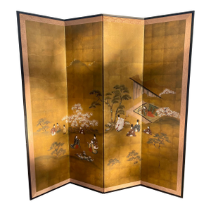 Large Early 20th Century Japanese Showa 4-Panel Byôbu Room Screen