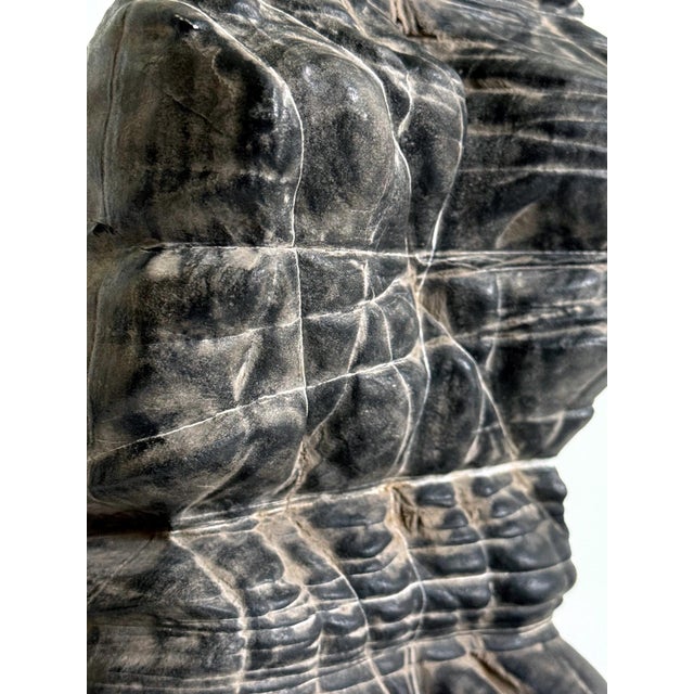 Rare Chinese Antique Black and White Lingbi Scholar Stone on Display Stand For Sale - Image 14 of 18