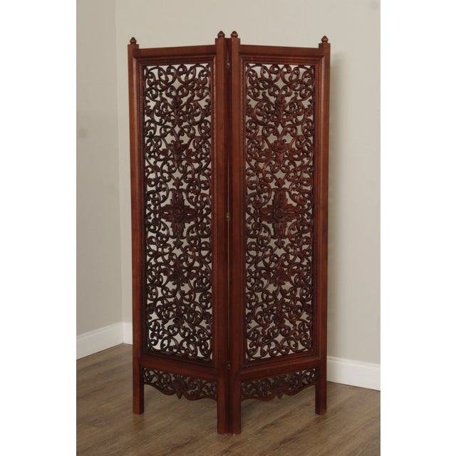 Ornate Carved Mahogany Folding Two-Panel Dressing Screen For Sale - Image 11 of 12