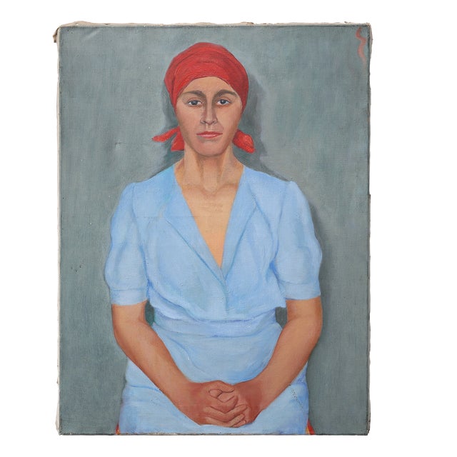 Belgian Artist, Expressionist Portrait of a Woman, 1950s, Oil on Canvas For Sale