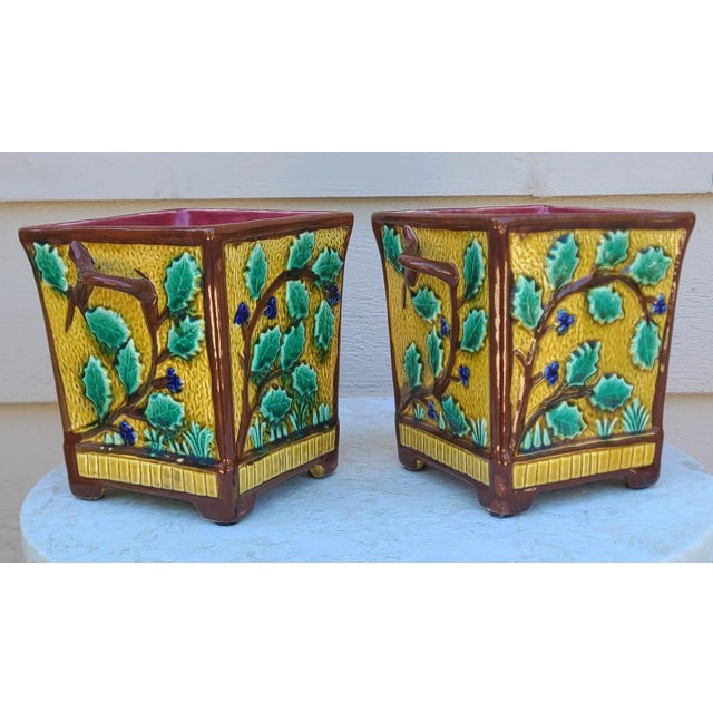Late 19th Century Antique Late 19th Century Majolica Jardinière Cachepots - a Pair For Sale - Image 5 of 13