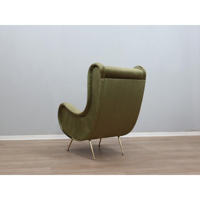 Mid-Century Modern Italian Green Velvet Armchair in the style of Zanuso, 1950s For Sale - Image 3 of 11