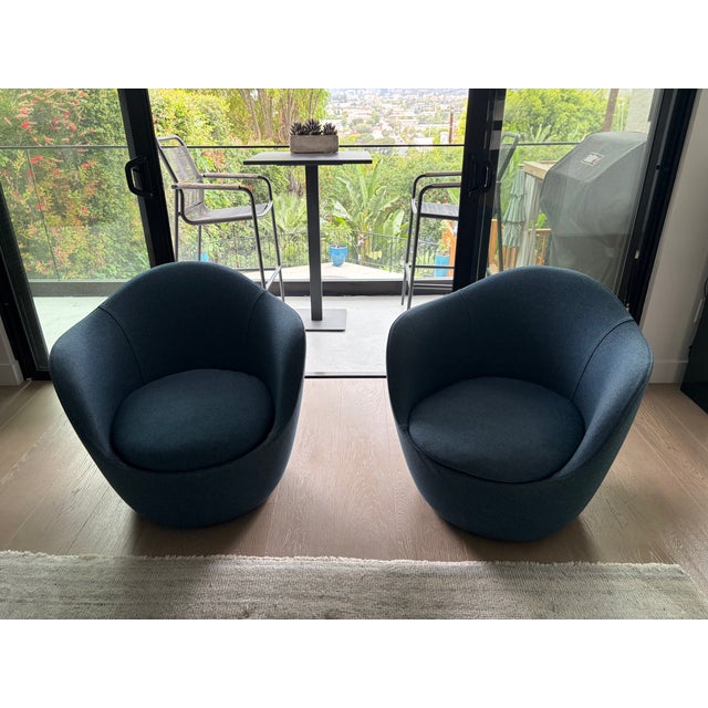 DWR Lina Swivel Chairs X2 / Made in Italy / Dark Navy For Sale - Image 9 of 9