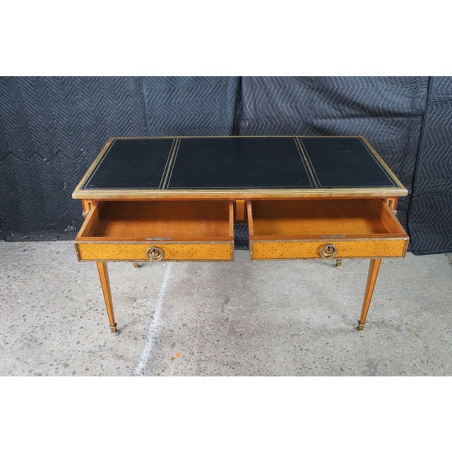 Black Antique French Louis XVI Kingwood Marquetry Leather Top Bureau Plat Writing Desk For Sale - Image 8 of 17