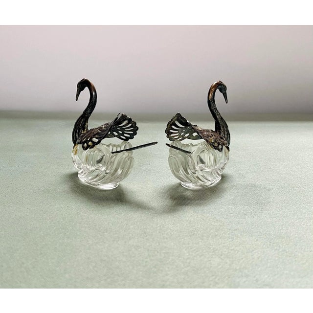 Early 20th Century Vintage Silverplate & Glass Swan Salt & Pepper Dishes- a Pair For Sale - Image 5 of 8