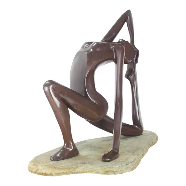 Brown Vintage Mid Century Abstract Sculpture of Stretching Nude Gymnast For Sale - Image 8 of 8