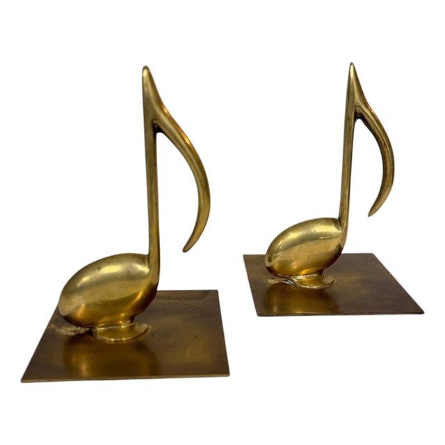 Vintage Brass Music Note Bookends - A Pair For Sale