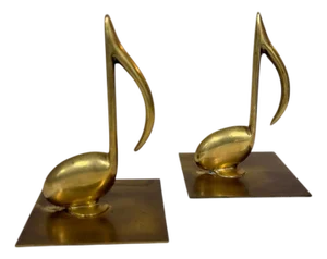 Vintage Brass Music Note Bookends - A Pair
